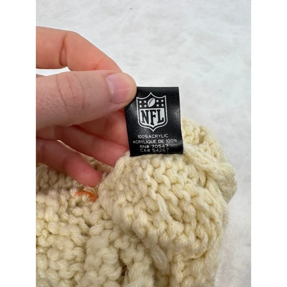47 Brand Denver Broncos Women's Cable Knit Pom Beanie Hat Cream Orange NFL